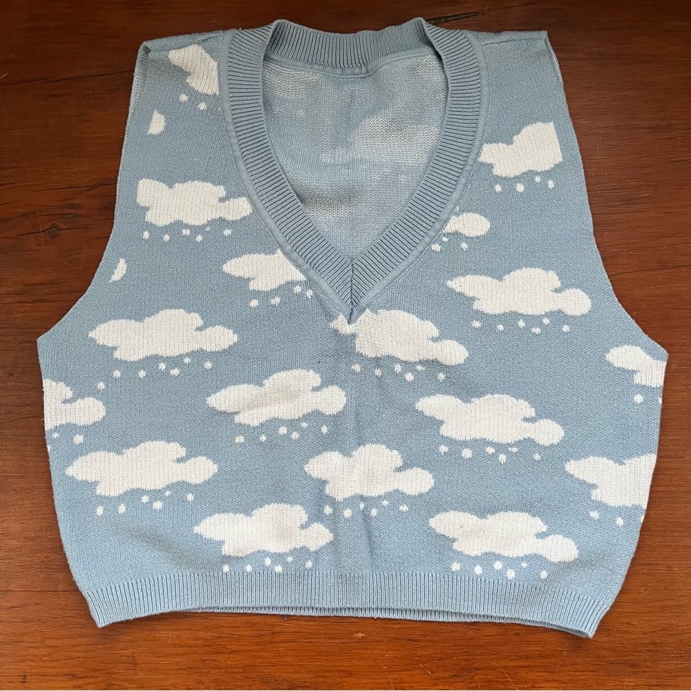 Girls Blue Clouds Sweater Vest, size 8-12